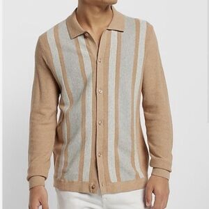 ExpressTan and Gray Cardigan with Vertical Stripes